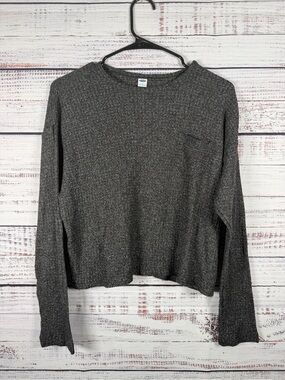 Old Navy‎ Cropped Waffle Knit Long Sleeve Top Gray Size Small